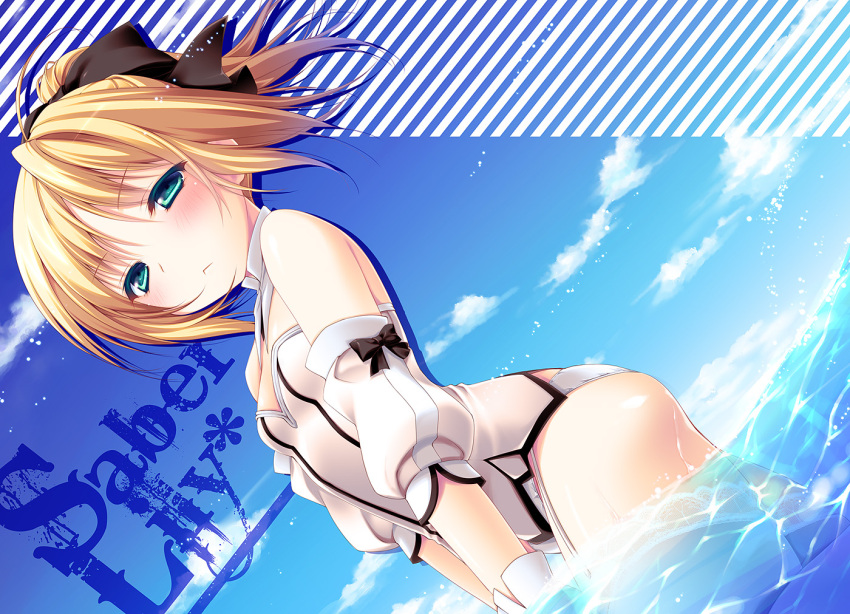 blonde_hair blush fate/stay_night fate/unlimited_codes konomi panties saber_lily underwear water wet