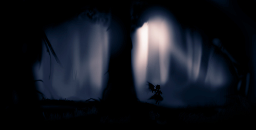 dark fog grass hat highres light mystia_lorelei silhouette solo sunlight touhou tree wings yoshioka_yoshiko