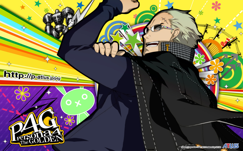 glasses gray_eyes grey_hair persona persona_4 scar short_hair soejima_shigenori take-mikazuchi tatsumi_kanji watermark