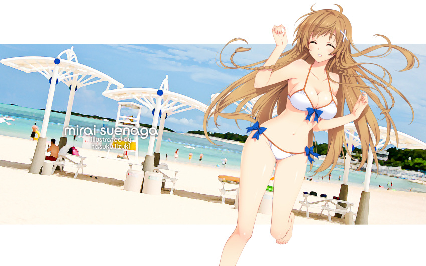 ahoge bikini braid braids breasts brown_eyes brown_hair hairclip iizuki_tasuku mirai seifuku suenaga_mirai thigh-highs thighhighs twin_braids zettai_ryouiki