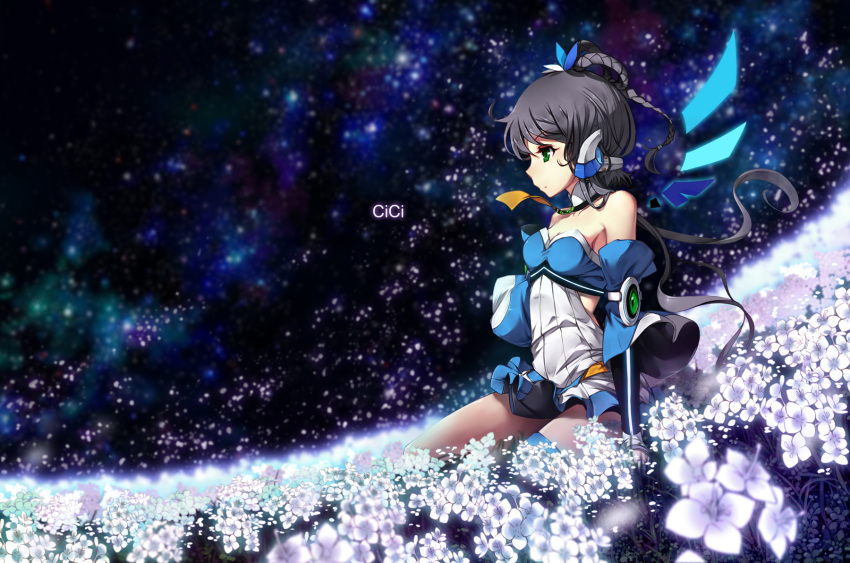 cici flower highres luo_tianyi necktie sky space star star_(sky) vocaloid