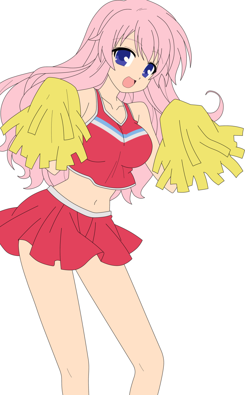 1girl baka_to_test_to_shoukanjuu blue_eyes cheerleader highres himeji_mizuki legs long_hair miniskirt photoshop pink_hair skirt smile vector_trace