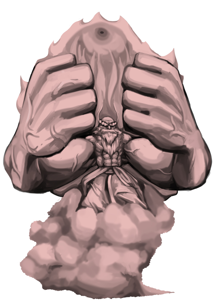 beard clenched_hands cloud clouds facial_hair fist highres hori_hiraki male touhou transparent_background unzan when_you_see_it