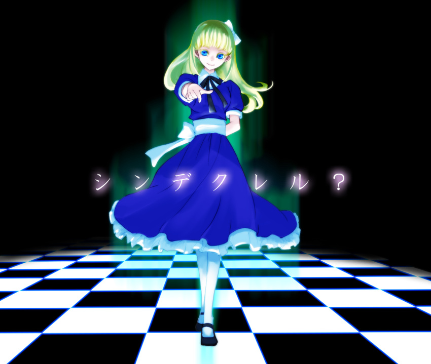 alice_(megami_tensei) blonde_hair blue_dress blue_eyes bowtie cat0178 child dress hair_ribbon hairband long_hair mary_janes megami_tensei persona persona_3 puffy_sleeves ribbon shin_megami_tensei shoes solo