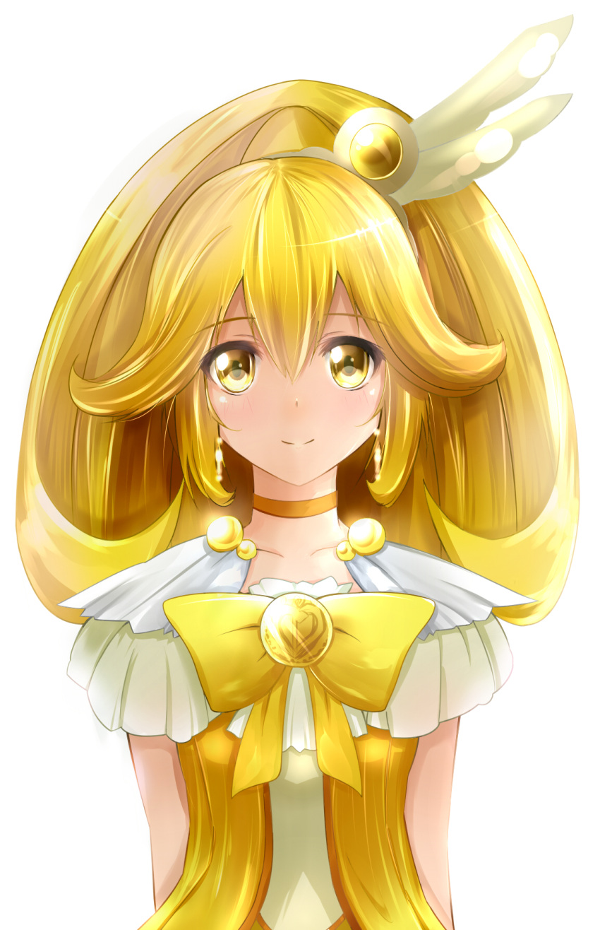 blonde_hair choker cure_peace dress highres jewelry kise_yayoi long_hair looking_at_viewer minamito ponytail precure ribbon smile smile_precure! tiara yellow_dress yellow_eyes