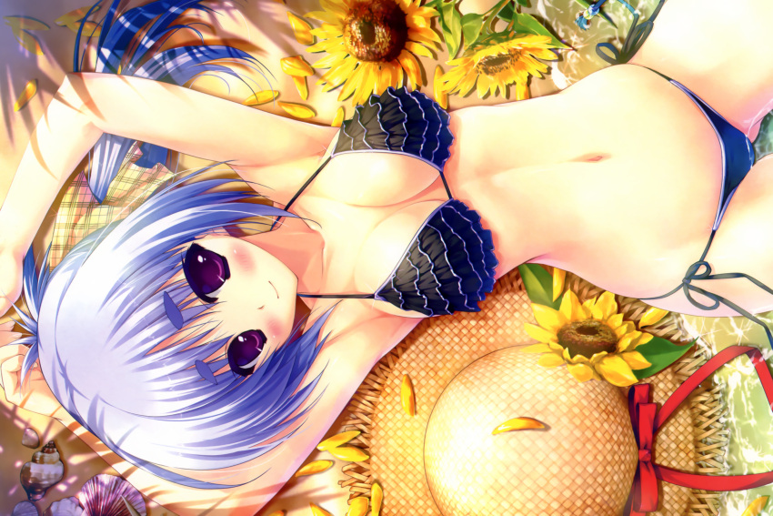 amatsumi_sora_ni bikini blue_hair blush cleavage otonashi_kaho shintaro sunflower swimsuit