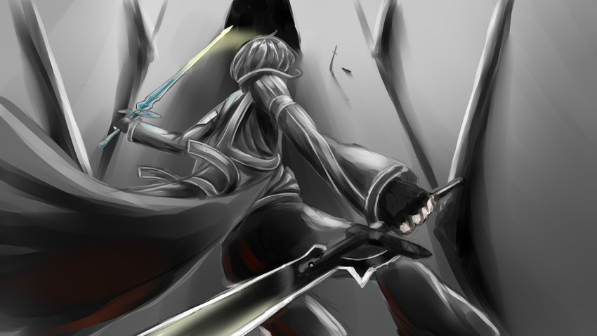 black_hair kirigaya_kazuto old_books short_hair sword sword_art_online weapon