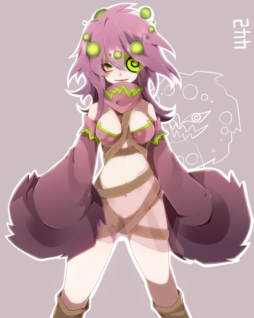 breasts detached_sleeves eyepatch green_eyes highres personification pink_hair pokemon short_hair solo spiritomb takeshima_(nia)