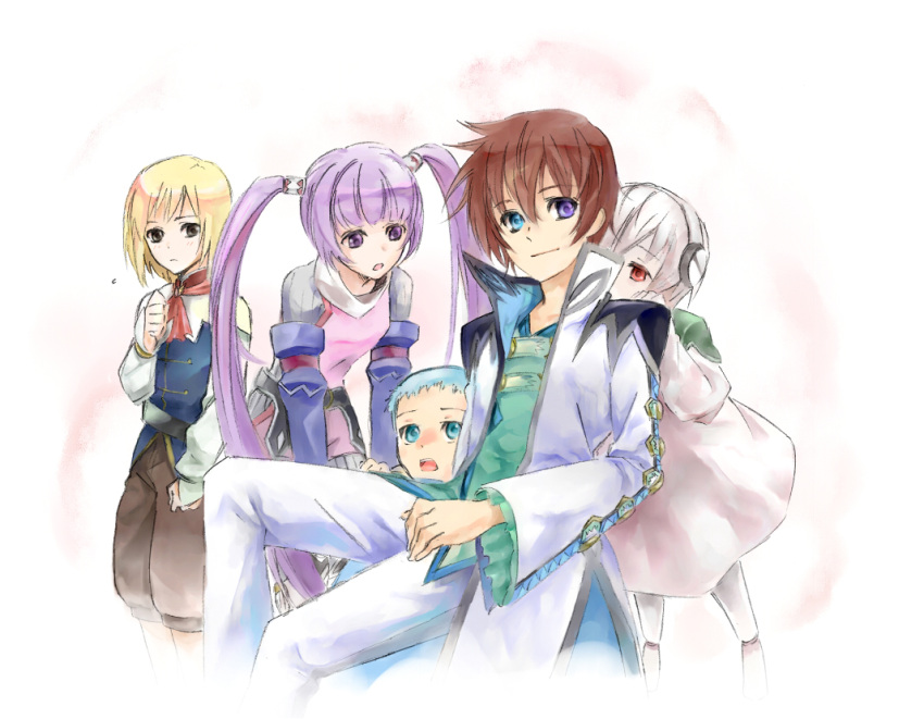 3boys asbel_lhant blonde_hair blue_eyes blue_hair heterochromia hubert_ozwell lambda multiple_boys purple_eyes purple_hair richard_(tales_of_graces) sophie_(tales_of_graces) spoilers tales_of_(series) tales_of_graces time_paradox twintails violet_eyes white_background white_hair yomoyama young