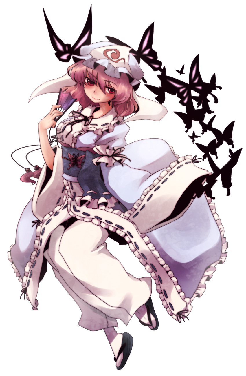 hat highres pink_hair red_eyes saigyouji_yuyuko short_hair solo touhou transparent_background urita_(pixiv) urita_(vivivinicol)