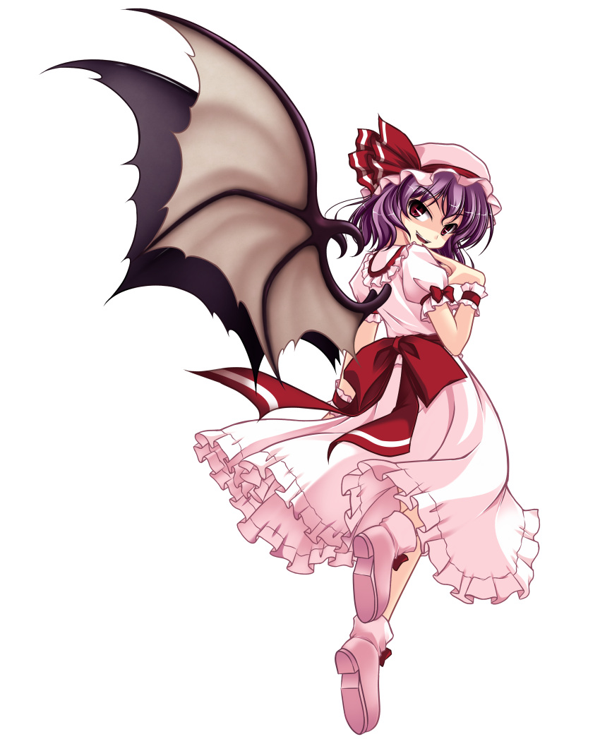 bat_wings hat highres purple_hair red_eyes remilia_scarlet short_hair solo touhou transparent_background wings yuki_(shironiwa)