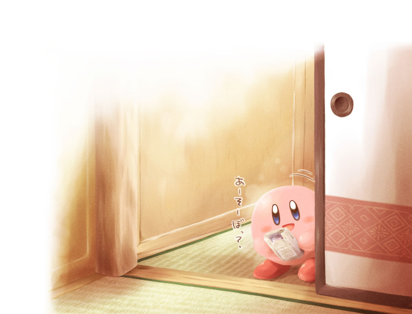 artist_request door game_boy kirby kirby_(series) nintendo no_humans open_mouth solo translated translation_request