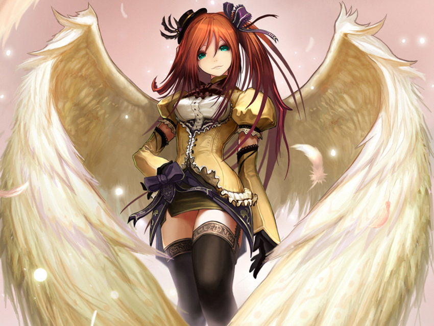 blush hat photoshop red_hair redhead ribbons wings