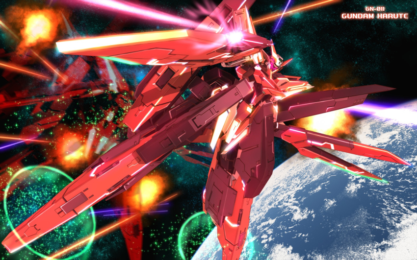 gundam_00 gundam_00_a_wakening_of_the_trailblazer gundam_harute highres light mecha trans_am weapon widescreen zefai