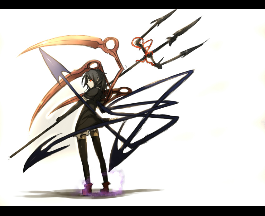 dress elbow_gloves gloves highres houjuu_nue legs polearm red_eyes scythe shirogane_usagi short_hair thighhighs touhou trident weapon white wings zettai_ryouiki