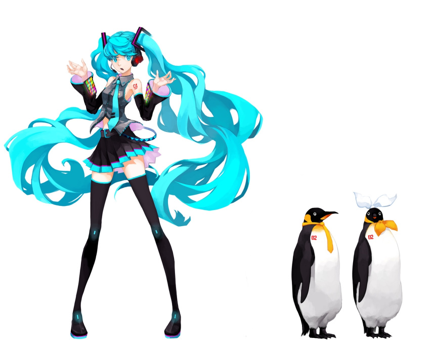 hatsune_miku kagamine_len kagamine_rin maki_(enpitsu) penguin vocaloid white