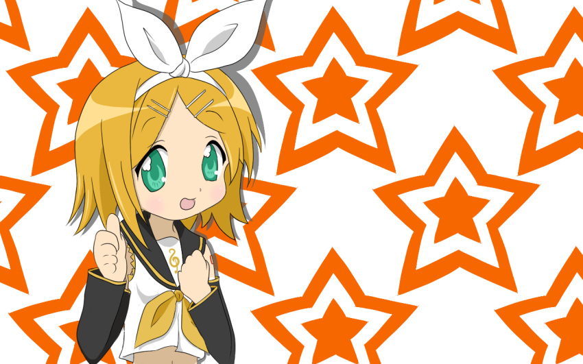 blonde_hair kagamine_rin lucky_star open_mouth parody short_hair solo vocaloid