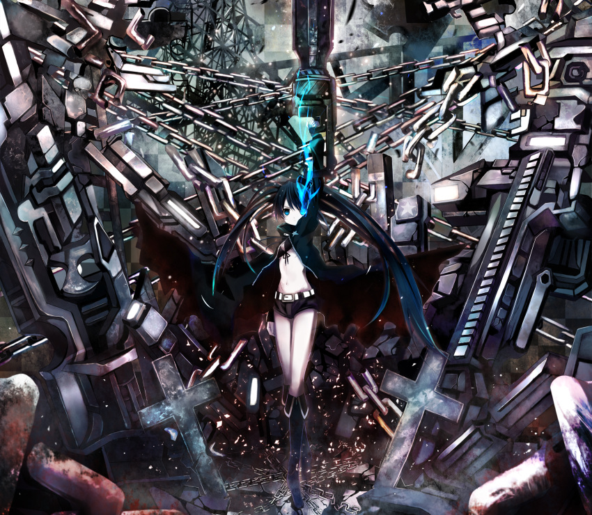 black_rock_shooter black_rock_shooter_(character) chain scar shino_(eefy)