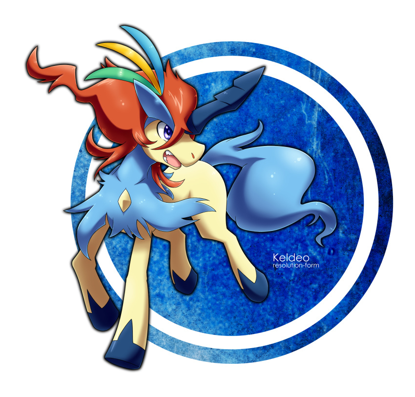 alternate_form background blue_eyes hooves horse keldeo no_humans pokemon redhead simple tail