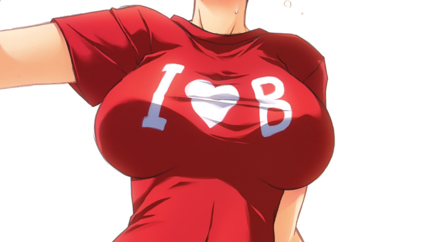 breasts impossible_clothes katagiri_hinata large_breasts simple_background solo taut_shirt wallpaper white_background