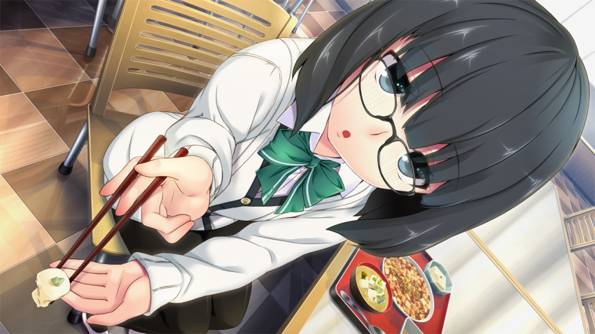 black_hair blush character_request close food game_cg glasses hinasaki seifuku tagme_(character) tsuisou_no_augment
