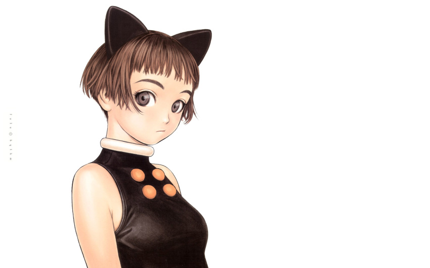 brown_hair futurhythm gray_eyes nekomimi range_murata short_hair sleeveless_shirt white_background