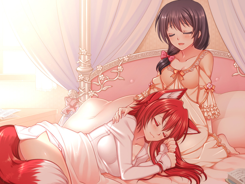 bed foxgirl red_hair redhead sleeping
