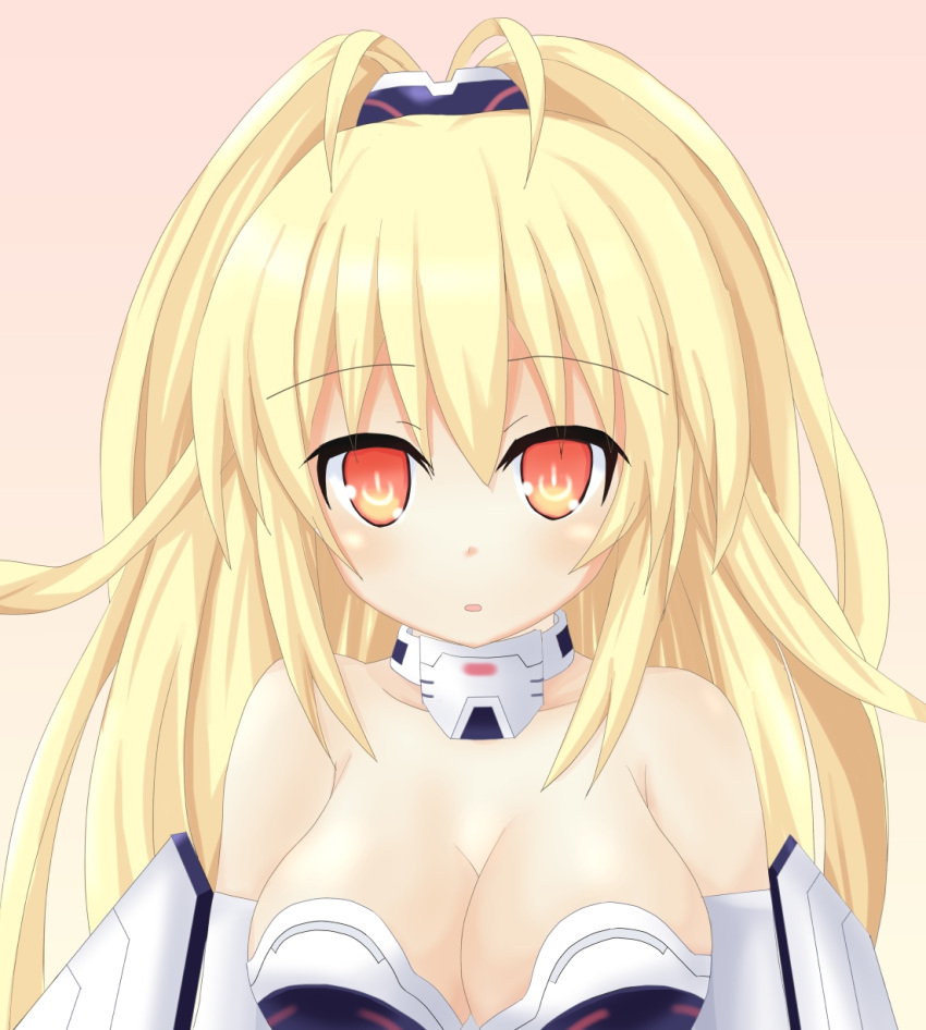blonde_hair breasts choujigen_game_neptune highres kami_jigen_game_neptune_v large_breasts long_hair looking_at_viewer open_mouth orange_eyes sarvuant solo symbol-shaped_pupils yellow_heart