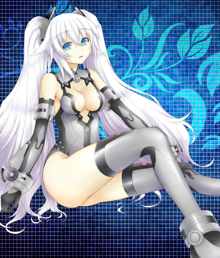 aogu black_heart blue_eyes breasts choujigen_game_neptune highres kami_jigen_game_neptune_v long_hair open_mouth solo symbol-shaped_pupils twintails very_long_hair white_hair
