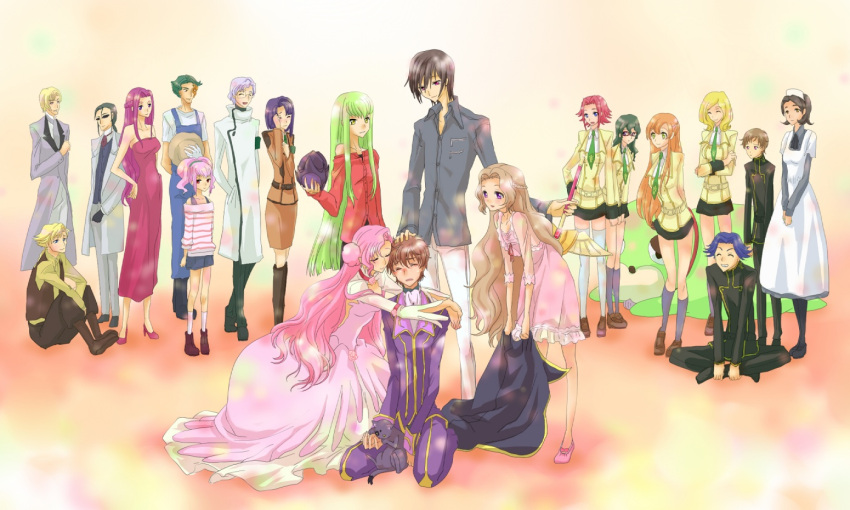 anya_alstreim arthur_(code_geass) bare_shoulders blue_eyes blush boots brown_hair c.c. cape casual cat cc cecile_croomy closed_eyes code_geass cornelia_li_britannia cyborg dress euphemia_li_britannia everyone formal frilled_dress frills gilbert_guilford gino_weinberg glasses gloves good_end green_hair hairband hat helmet hug jeremiah_gottwald kallen_stadtfeld kneeling kururugi_suzaku labcoat legs lelouch_lamperouge lloyd_asplund long_hair maid maid_headdress mask military military_uniform milly_ashford necktie nina_einstein nunnally_lamperouge orange_hair overalls pink_hair ponytail purple_eyes purple_hair red_eyes red_hair rivalz_cardemonde rolo_lamperouge schneizel_el_britannia school_uniform shinozaki_sayoko shirley_fenette shishamo short_hair skirt smile stuffed_animal stuffed_toy suit sunglasses sword tears thighhighs uniform vest weapon yellow_eyes zero_(code_geass) zettai_ryouiki