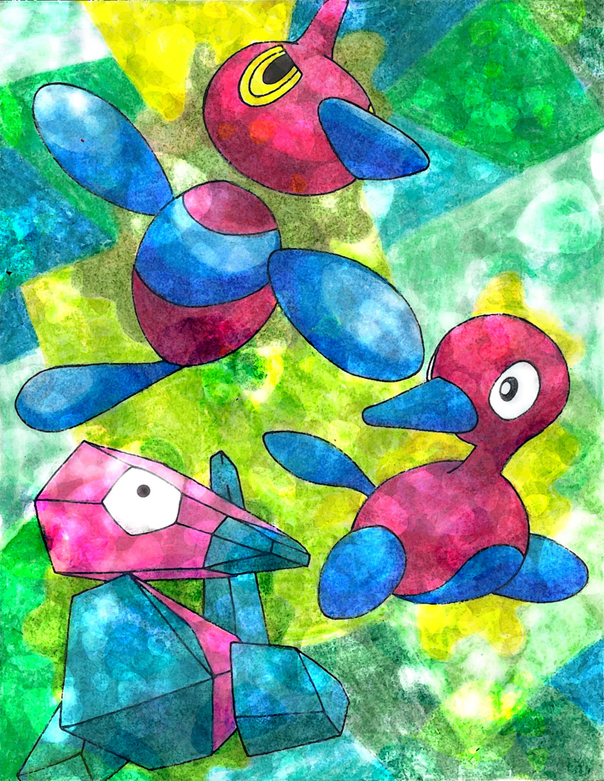 abstract_background bird creature no_humans omar pokemon pokemon_(creature) porygon porygon-z porygon2 traditional_media