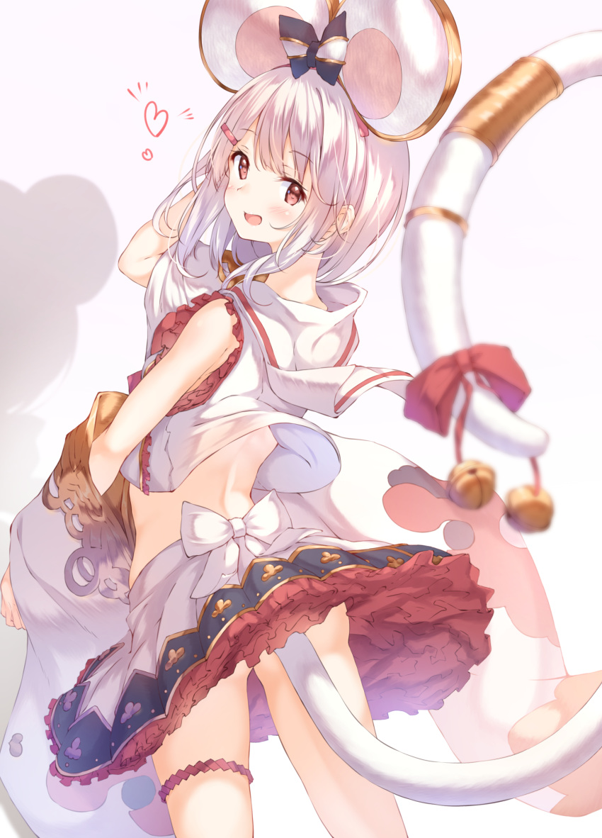 1girl absurdres animal_ears back fake_animal_ears granblue_fantasy highres looking_at_viewer looking_back rat_ears red_eyes ribbon solo tail tail_ribbon ukiwakisen vikala_(granblue_fantasy) white_hair