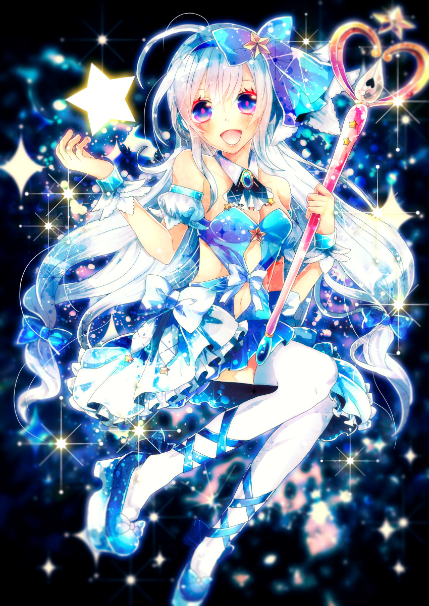 bow brooch highres jewelry original pixiv pixiv-tan ribbon sazanami_shione sparkle star thigh-highs thighhighs wand white_legwear