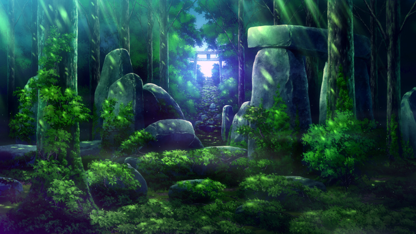 forest game_cg no_humans scenery scenic shrine tagme tree