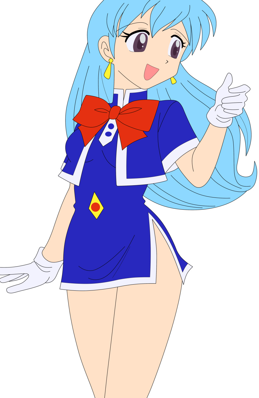 1girl aqua_hair gloves highres legs long_hair miniskirt photoshop short_dress skirt smile stewardess tenjouin_katsura thighs vector_trace violet_eyes