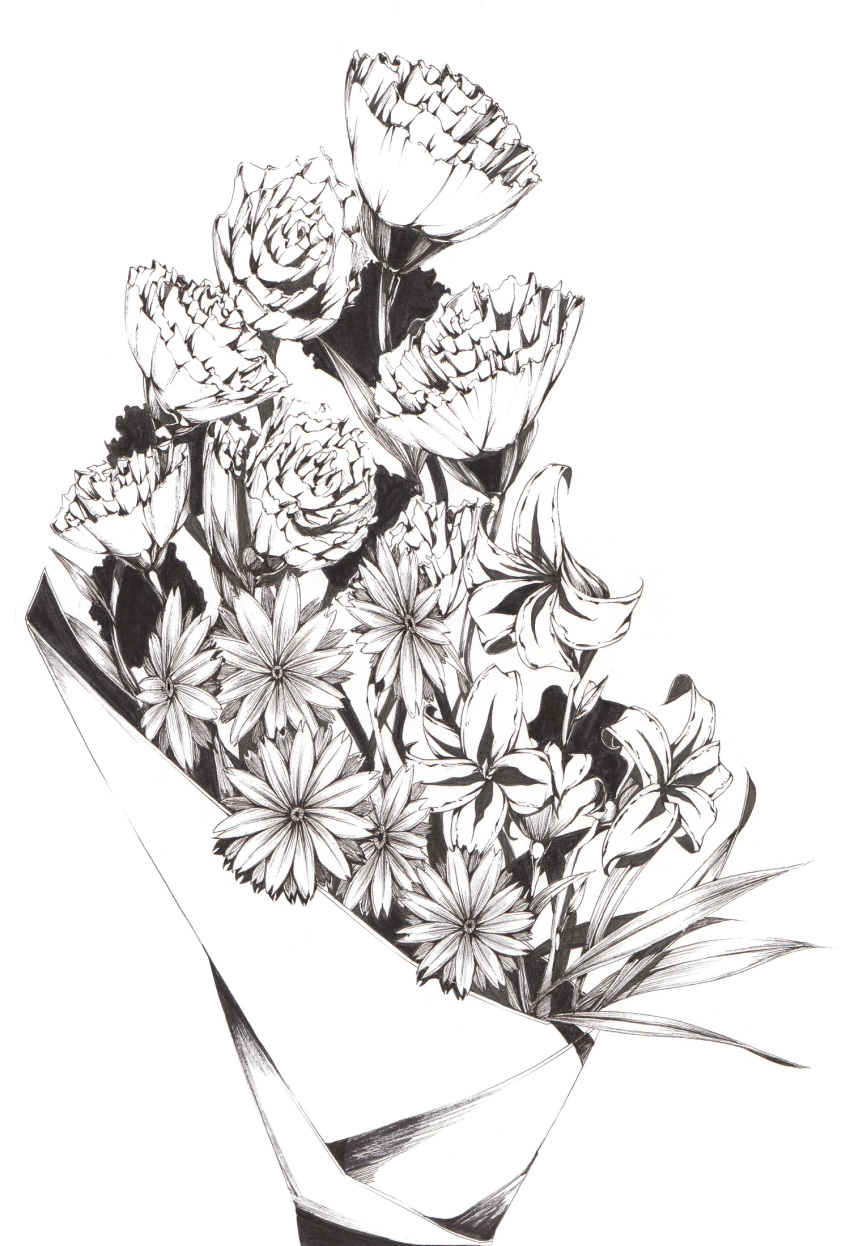 flower highres monochrome no_humans original realistic sawasawa simple_background still_life white_background