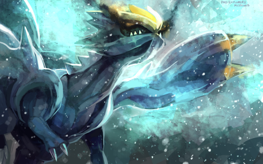 dragon highres kyurem monster no_humans pokemon pokemon_(creature) pokemon_(game) pokemon_bw purplekecleon sharp_teeth solo spikes wings yellow_eyes