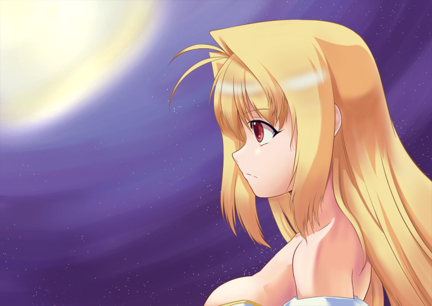 1girl archetype_earth arcueid_brunestud artist_request blonde_hair moon red_eyes sky solo tsukihime