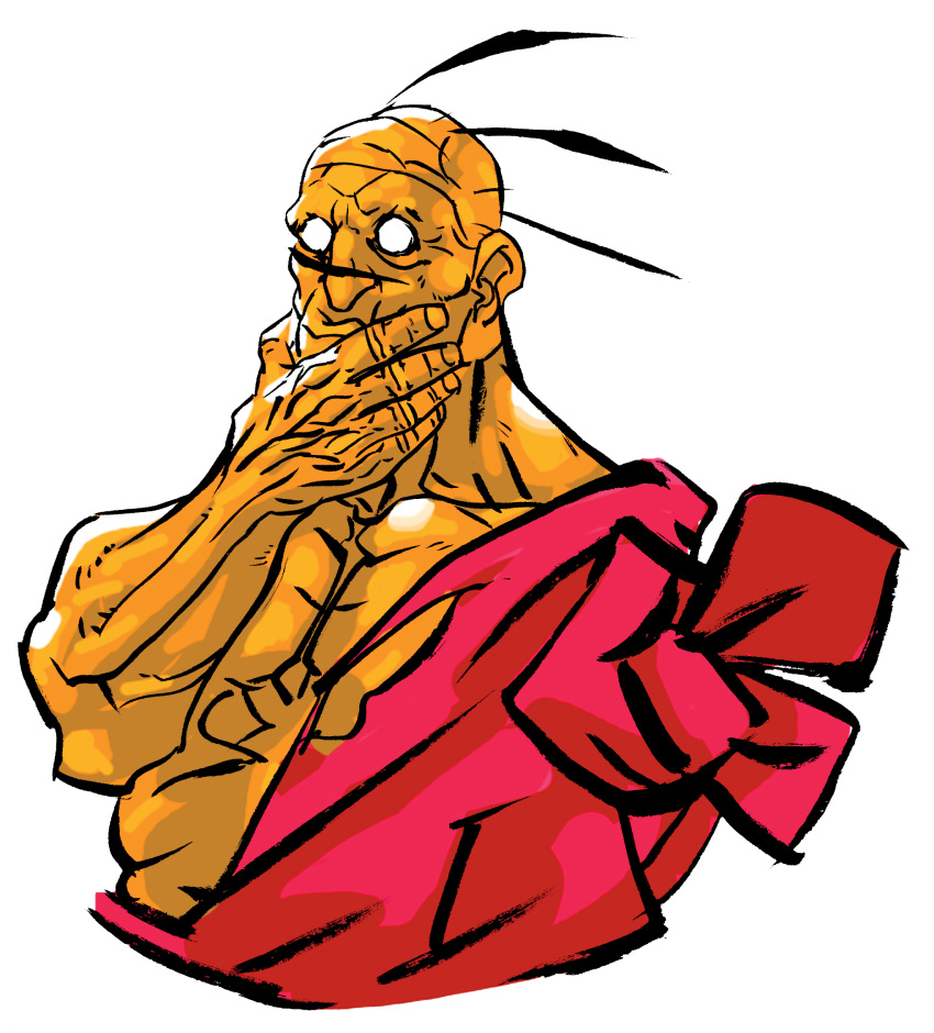 1boy bald capcom highres muscle nishimura_kinu no_pupils official_art oro solo street_fighter street_fighter_iii tan transparent_background