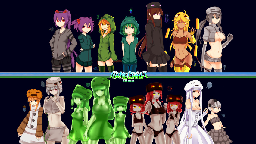 anthropomorphism armor bike_shorts bikini blonde_hair blush bow brown_hair creeper doll dress elbow_gloves enderman ghast gloves gray_eyes grey_hair green_hair hat headband long_hair minecraft orange_hair possible_duplicate purple_eyes purple_hair red_eyes red_hair redhead see_through short_hair skirt spider_(minecraft) swimsuit thighhighs torn_clothes violet_eyes weapon yellow_eyes zombie_(minecraft)