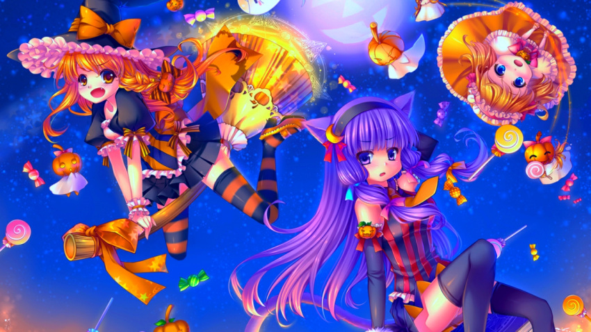 alice_margatroid animal cat catgirl dress halloween kirisame_marisa patchouli_knowledge skirt touhou witch