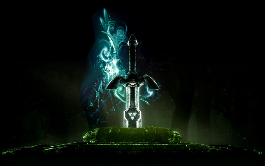 dark highres master_sword no_humans sword the_legend_of_zelda triforce wallpaper weapon