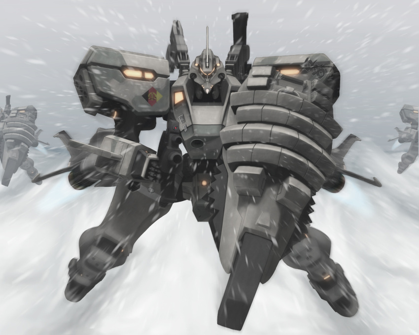 east_germany flying german_flag germany gun highres mecha mig-21pf_balalaika motion_blur muvluv muvluv_alternative realistic scharfschutze schwarzesmarken science_fiction shield snow storm weapon