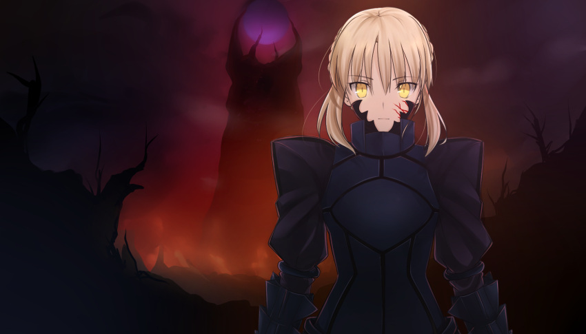 armor armored_dress blonde_hair dress fate/stay_night fate_(series) great_grail highres ladymarta saber saber_alter solo yellow_eyes