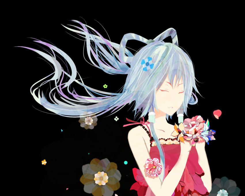 closed_eyes eyes_closed flower hair_ornament hair_rings hair_tubes highres luo_tianyi sui_deng vocaloid