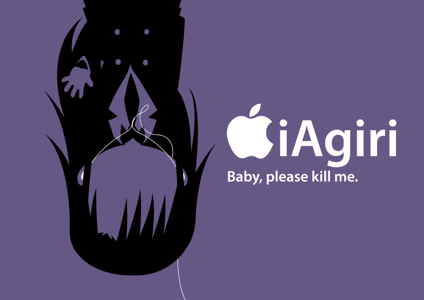 absurdres apple_inc. character_name digital_media_player faceless flat_color goshiki_agiri high_contrast highres ipod ipod_ad kill_me_baby midorigunso3 monochrome open_hand purple_background simple_background solo upside-down waving
