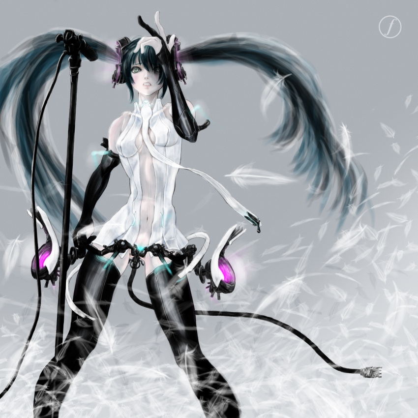 bittersweet6968 cable clenched_teeth hatsune_miku hatsune_miku_(append) highres microphone miku_append solo vocaloid vocaloid_append
