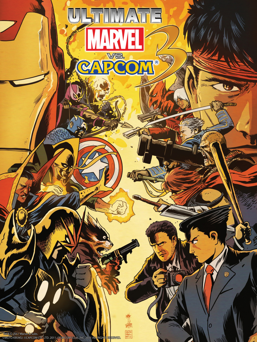 absurdres capcom captain_america dante dead_rising devil_may_cry devil_may_cry_3 doctor_strange franceso_francavilla frank_west ghost_rider gyakuten_saiban hawkeye_(marvel) highres iron_fist_(marvel) iron_man makaimura marvel marvel_vs._capcom marvel_vs._capcom_3 naruhodou_ryuuichi nemesis nova_(marvel) official_art oldschool red_arremer resident_evil resident_evil_3 rocket_raccoon ryuu_(street_fighter) signature steve_rogers street_fighter strider_(video_game) strider_hiryuu title_drop tony_stark vergil