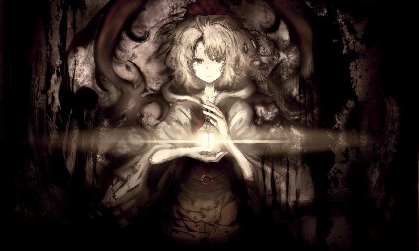 blonde_hair hair_ornament highres lantern muted_color solo toramaru_shou touhou yellow_eyes yoshioka_yoshiko