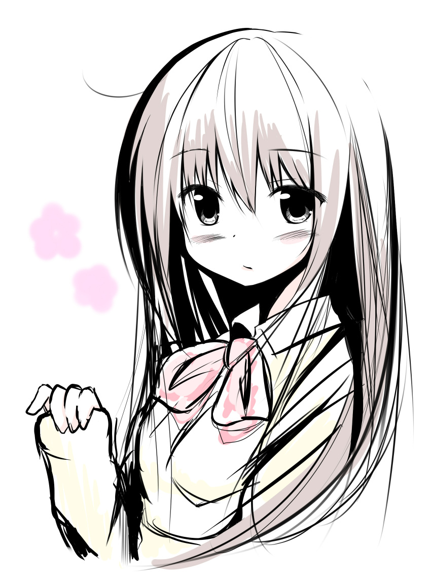 1girl blush highres long_hair looking_at_viewer sekiyu. simple_background solo white_background
